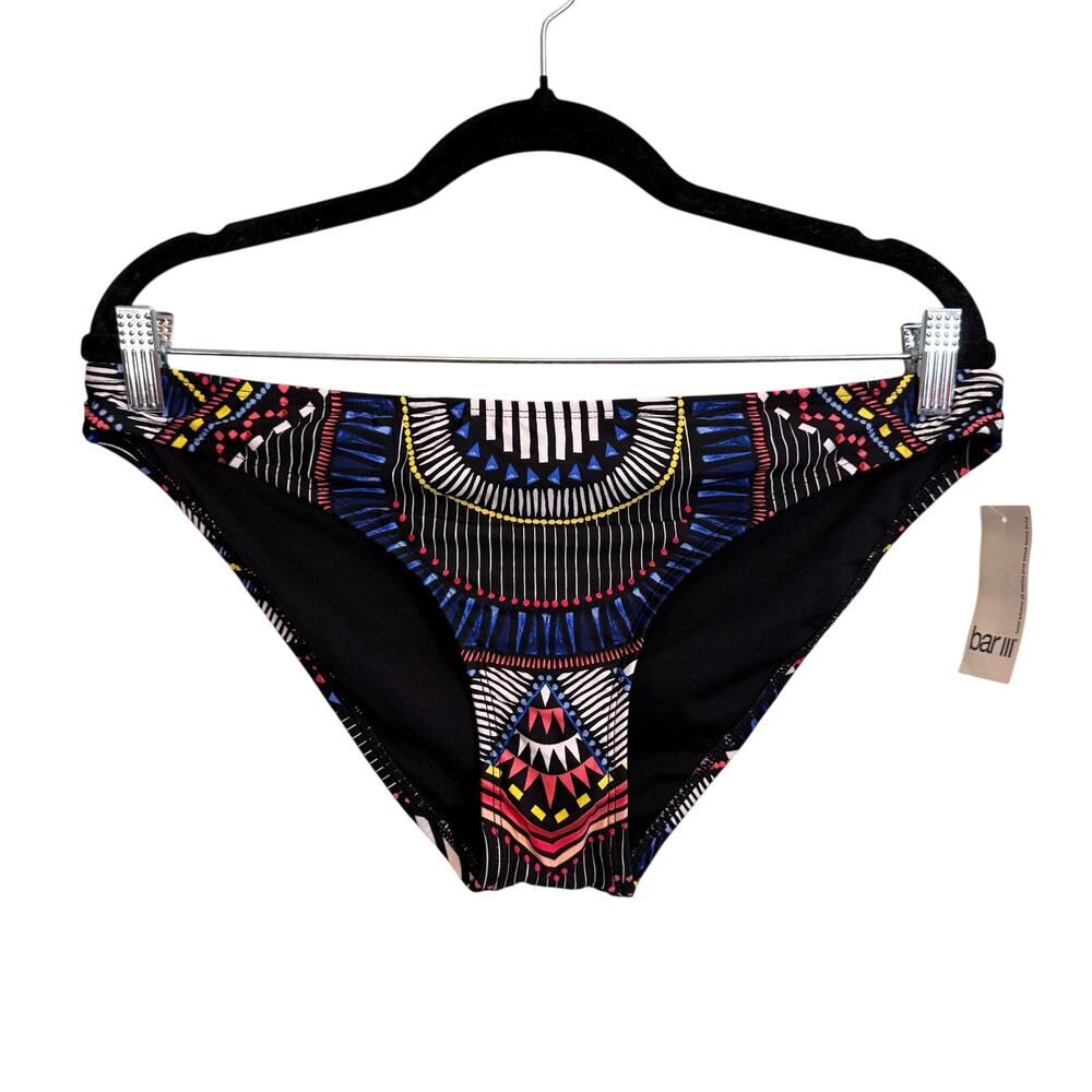 Bar III Strawberry VESSI Sash Tab Hipster Bikini Bottom XL Black Beach Swim NWT